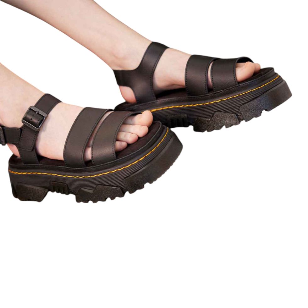 Dr. Martens סנדלי פלטפורמה שחורים לנשים – רצועות רחבות